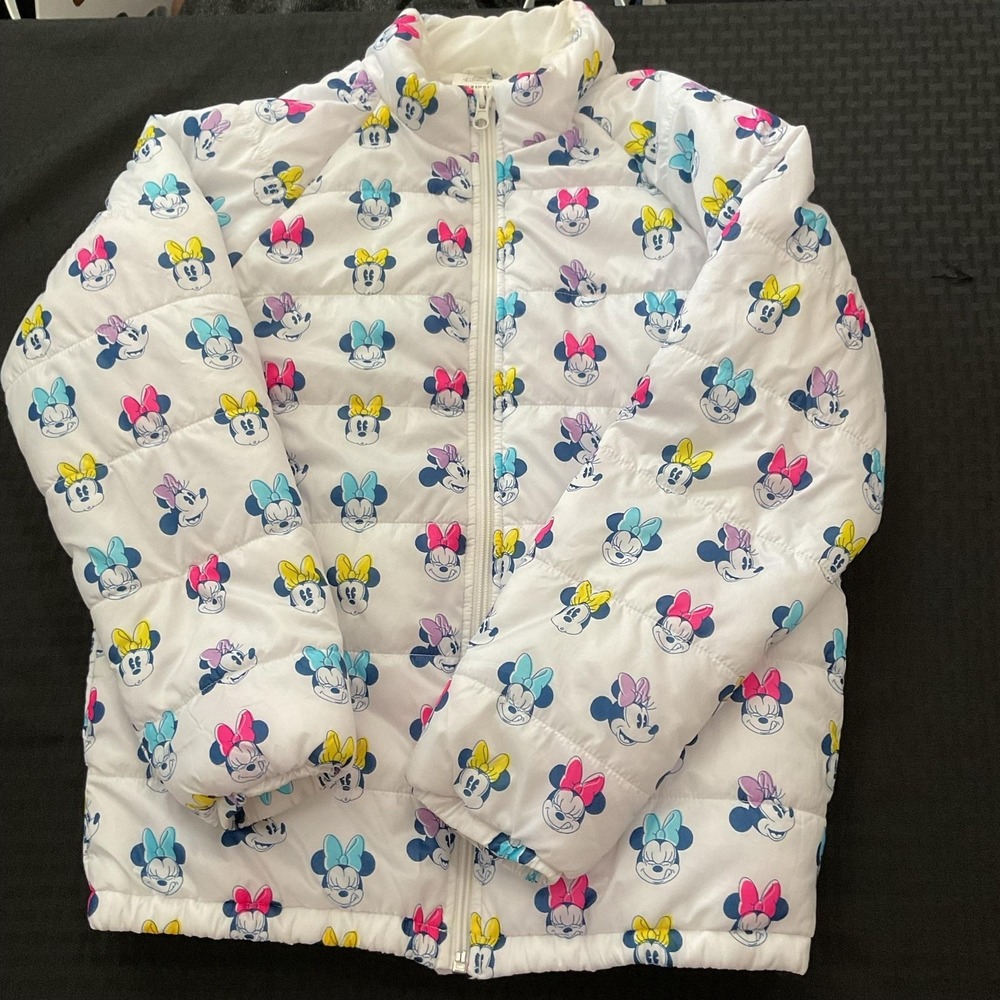 Disney Jacket Girls 9/10 Womens XS White Minnie Mouse Puffer Quilted Winter Coat